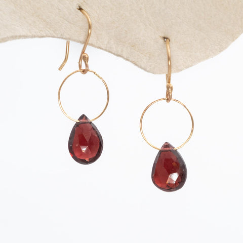 Garnet Drop Ring Earrings