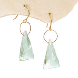 Triangular Green Amethyst Drop Ring Earrings