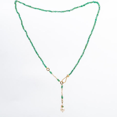 Emerald Bead with Pearl Drop Necklace