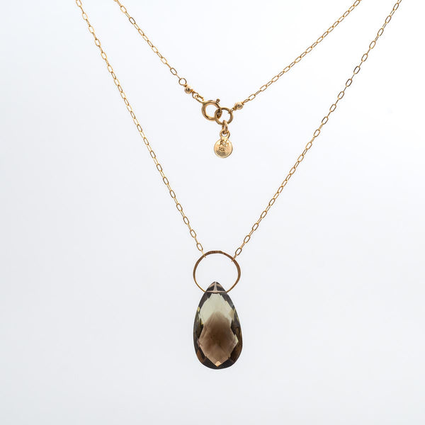 Smoky Lemon Quartz Drop Ring Necklace