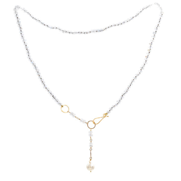 Moonstone Bead with Pearl Drop Necklace