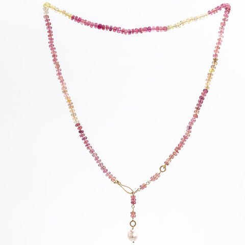 Shades of Pink Sapphire with Pearl drop Necklace