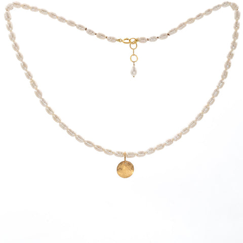 Fresh Water Pearl Gold Disk Necklace