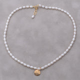 Fresh Water Pearl Gold Disk Necklace