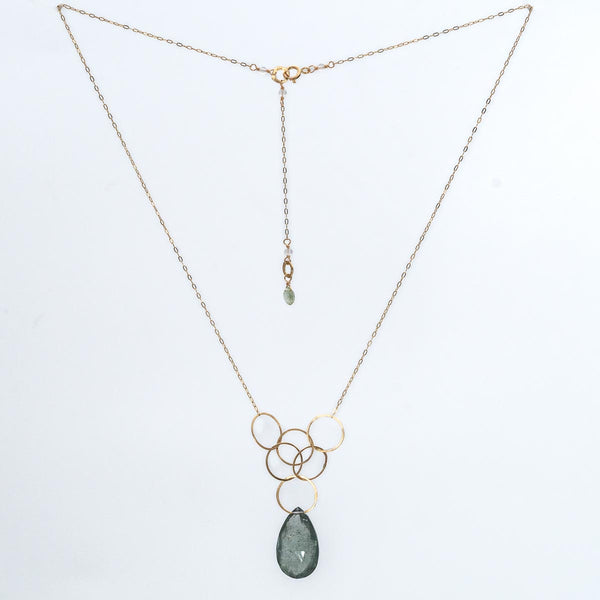 Moss Aquamarine 6 ring Shield Necklace