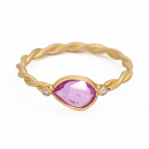Teardrop Pink Sapphire and Diamonds Ring B