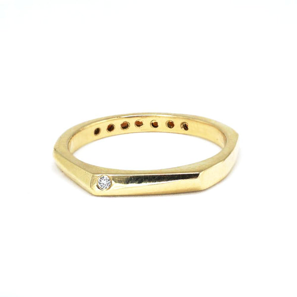 Double-faced Gold ring - 7 garnets x 1 diamond