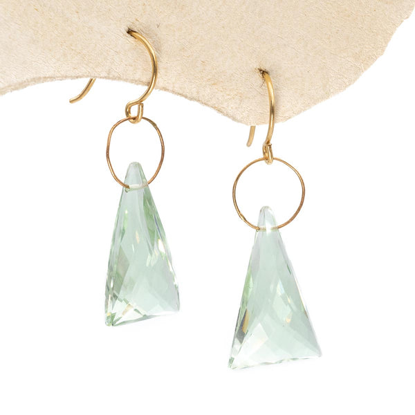 Triangular Green Amethyst Drop Ring Earrings