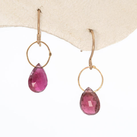 Pink Tourmaline Drop Ring Earrings