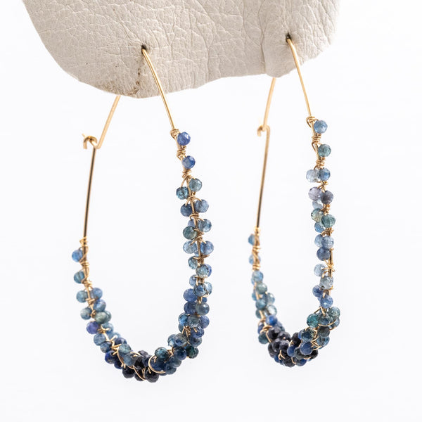 Blue Sapphire Teardrop Hoop Sapphire Earrings
