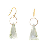 Triangular Green Amethyst Drop Ring Earrings
