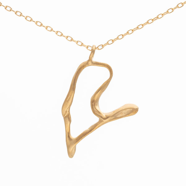 Big Heart Swooping Gold Pendant Necklace