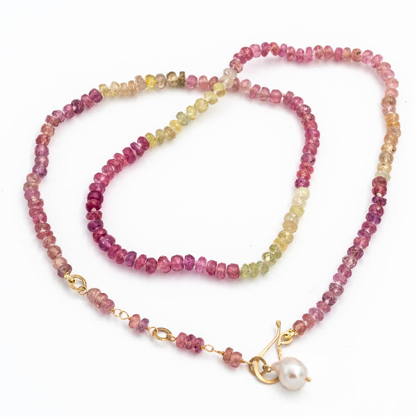 Shades of Pink Sapphire with Pearl drop Necklace Kyoko Honda New York