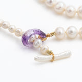 Fresh Water Pearl Long Necklace with Amethyst toggle