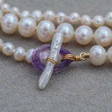 Fresh Water Pearl Long Necklace with Amethyst toggle