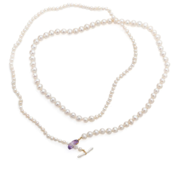 Fresh Water Pearl Long Necklace with Amethyst toggle