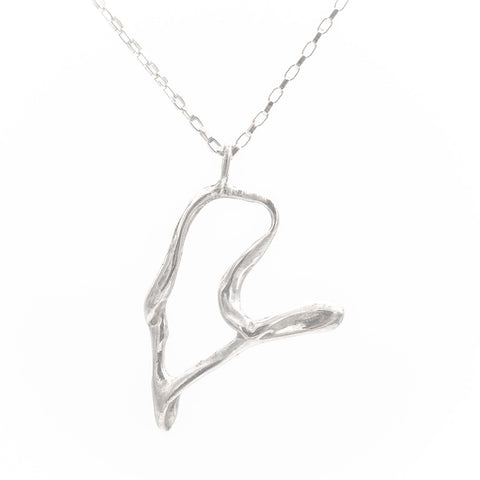 Big Heart Swooping Silver Pendant Necklace