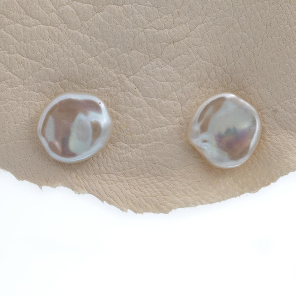 Coin Pearl Stud Earrings