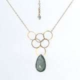 Moss Aquamarine 6 ring Shield Necklace