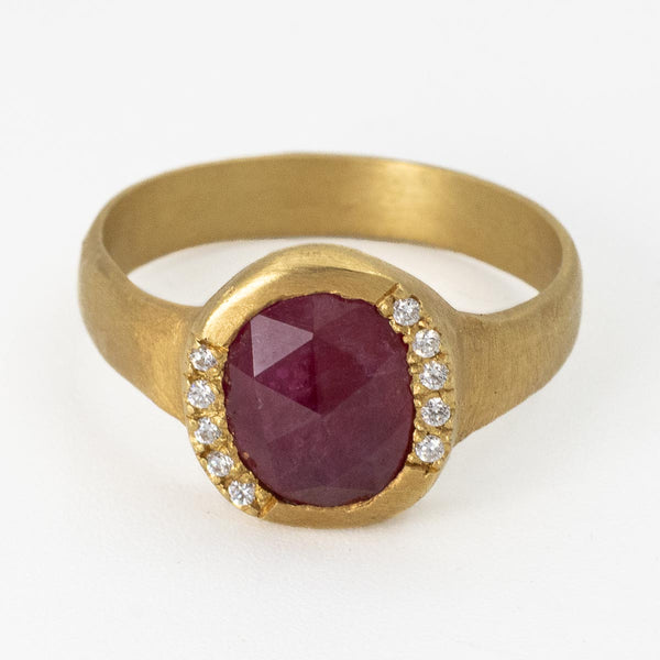 Rose-Cut Ruby & Diamonds Ring