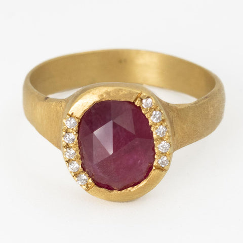 Rose-Cut Ruby & Diamonds Ring